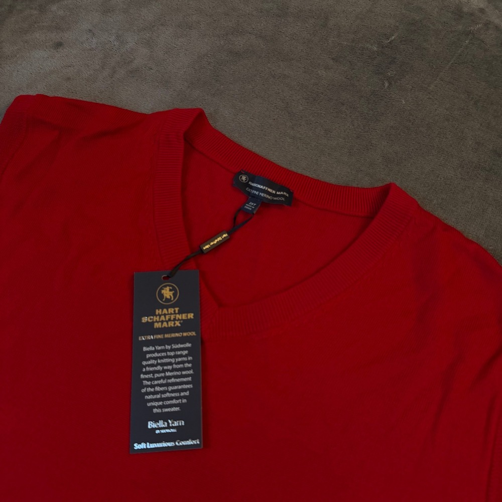 Hart Schaffner Marx Sweater Vest Mens XXL Tall‎ Red Merino Wool V Neck NWT
